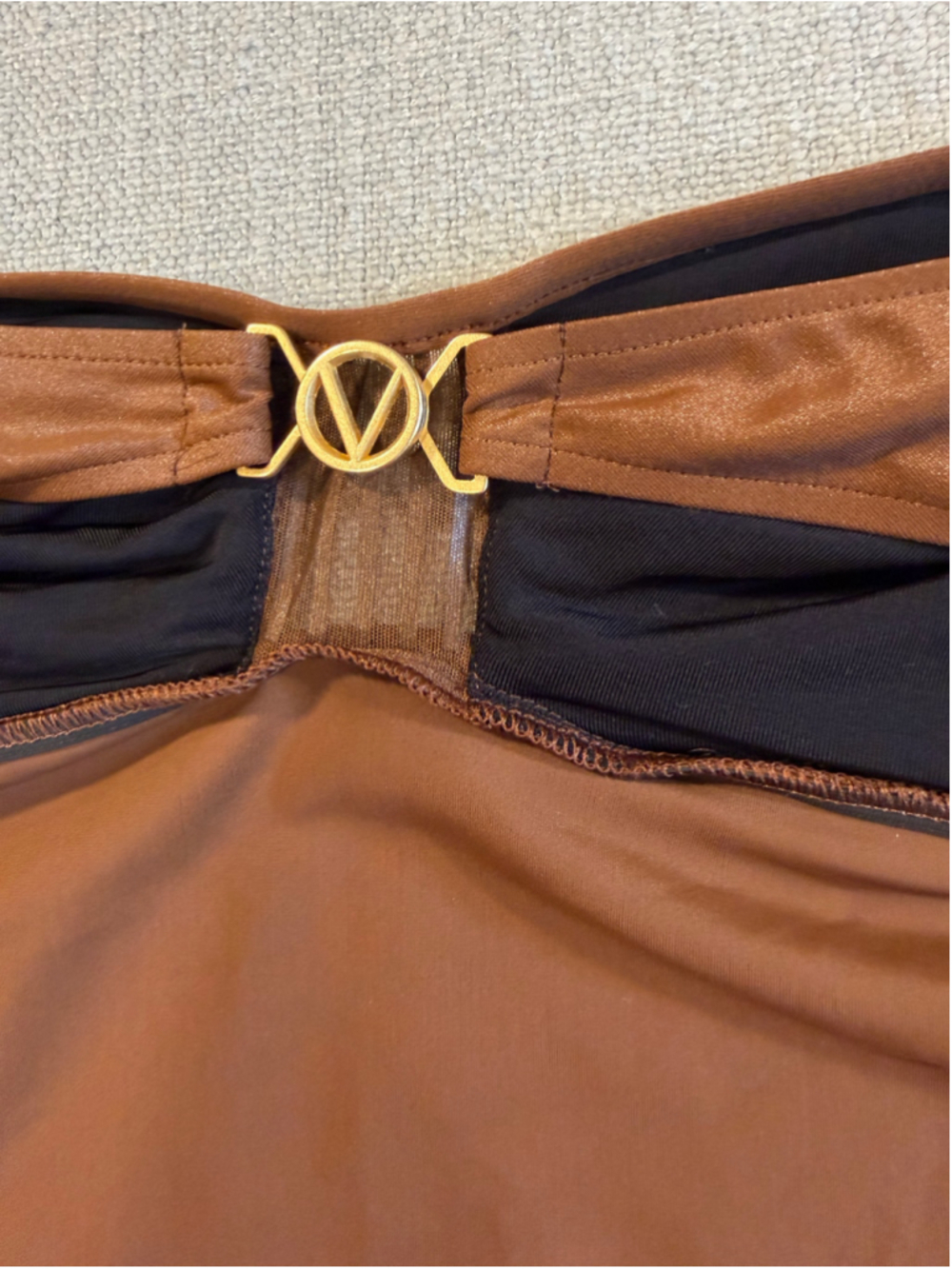 Valentino Sand metallic shimmer brown one piece strapless swimsuit women’s 10 - Picture 2 of 12